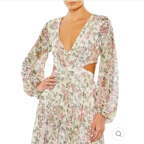 NWT Mac Duggal Sequined Floral Print Cut Out Lace Up Gown Size 6 - Picture 5 of 17